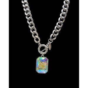 Traci Lynn Crystal Pendant Toggle Necklace Large Chunky Statement Necklace 20"